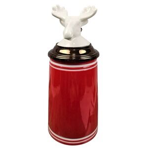 Threshold Red Stoneware Beer Stein with White Moose Head Hinged Lid 9.5 Inch
